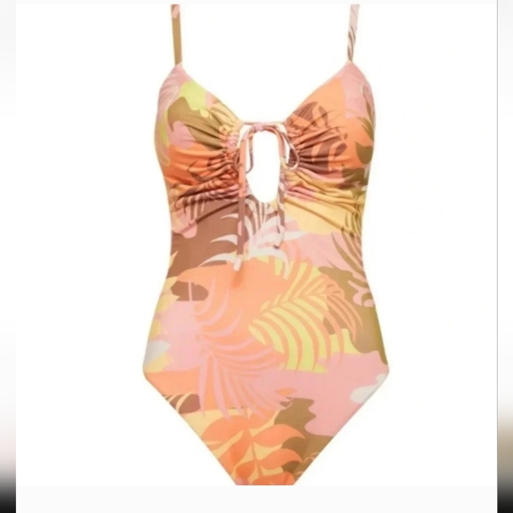 Sanctuary Camo Palms Scoop Neck Tropical Print One-Piece Swimsuit NWT